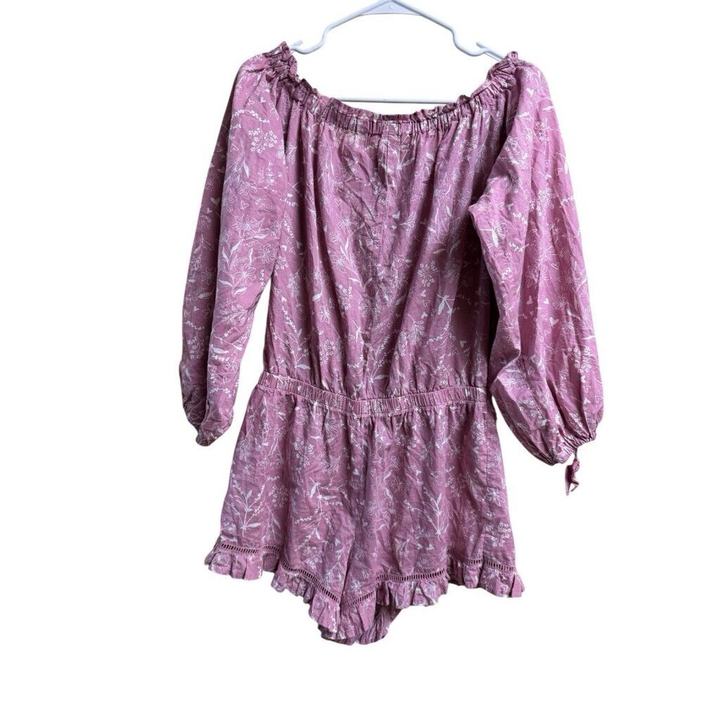 Victoria’s Secret Pink Floral Cotton Romper Ruffle Trim Cottagecore Medium - Picture 2 of 5